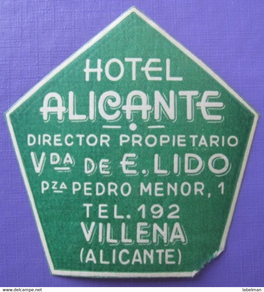 HOTEL RESIDENCIA HOSTAL MOTEL VILLENA ALICANTE TAG SPAIN LUGGAGE LABEL ETIQUETTE AUFKLEBER DECAL STICKER MADRID - Hotel Labels