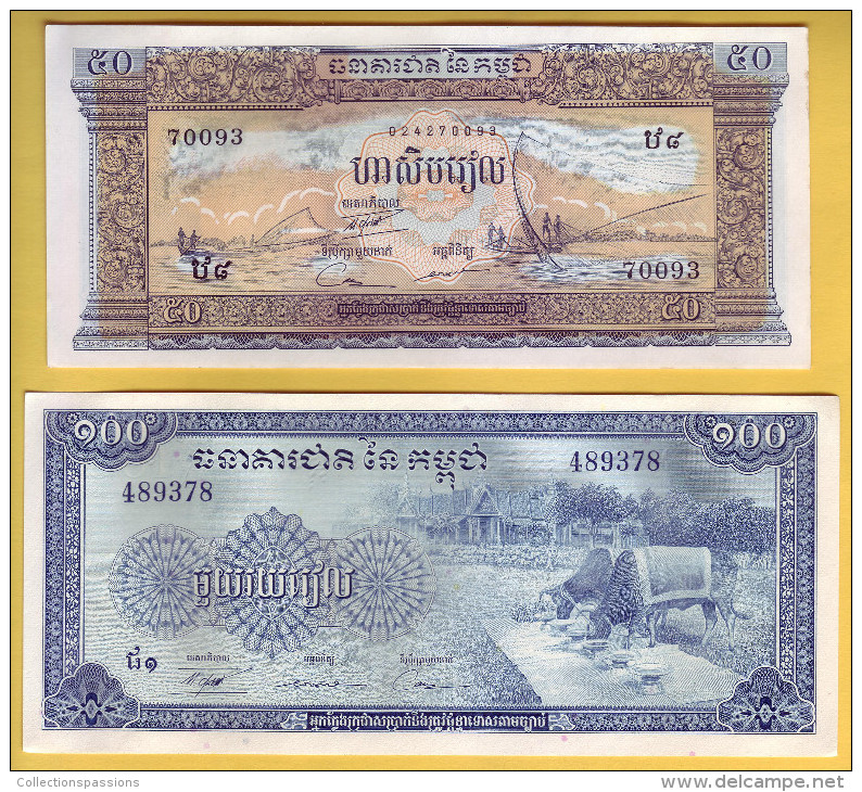 CAMBODGE - Lot De 2  Billets De 50 Et 100 Riels. Pick: 7c Et 13b. NEUF - Cambodia