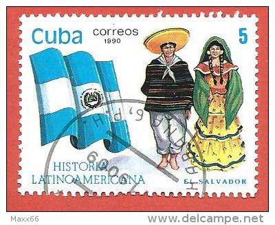 CUBA USATO - 1990 - Storia Latino Americana - El Salvador - 5 ¢ - Yt 3068 - Oblitérés