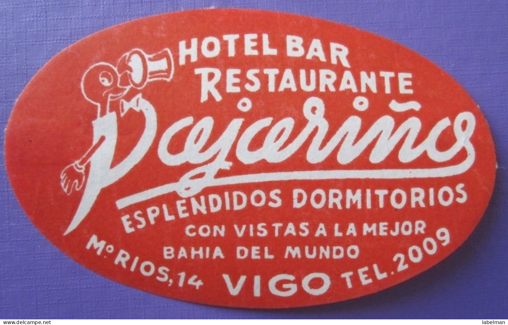 HOTEL RESIDENCIA PENSION PAJARINOS VIGO RED SPAIN LUGGAGE LABEL ETIQUETTE AUFKLEBER DECAL STICKER MADRID - Hotelaufkleber