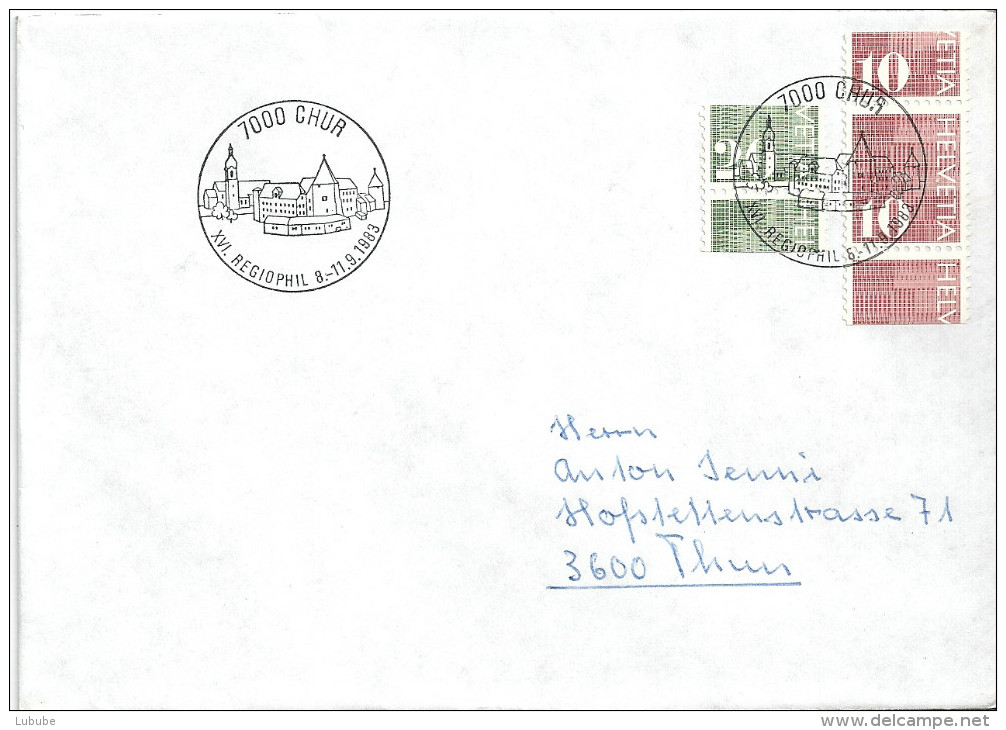 Brief  "Regiophil Chur" - Thun  (Automaten Verschnitt)              1983 - Coil Stamps