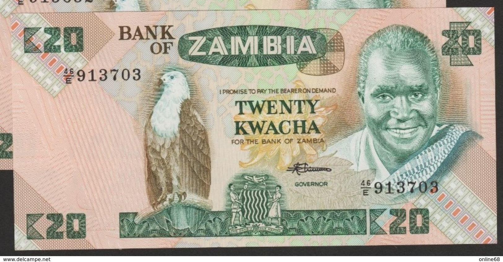 ZAMBIA 20 Kwacha (1980-88)  # 46/E 913703  P# 27e - Zambie