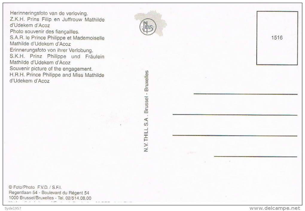 Prince  Philippe De Belgique Et Mathilde D'Udekem D'Acoz (photo Souvenir Des Fiançailles) NELS N°1516 - Königshäuser