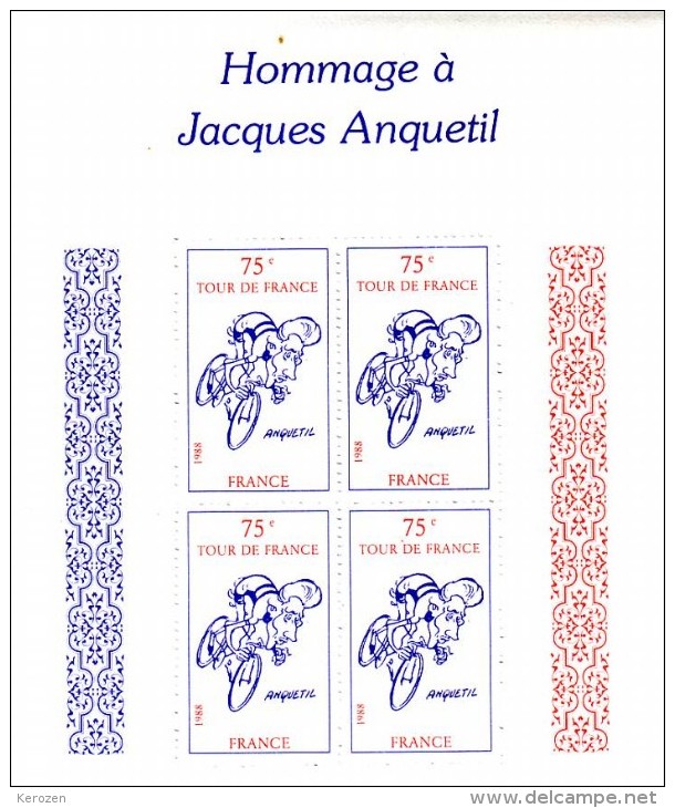 (DM0111) Vignettes Anquetil 75eme TDF 1988 Neuves - Cyclisme