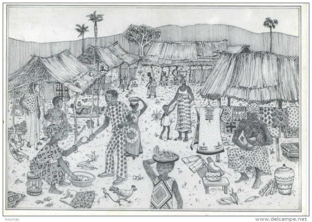 Afrique : Benin - Marché Au Bénin Par Marie Ducruy (illustrateurs Signé) Missions Africaines - Benin