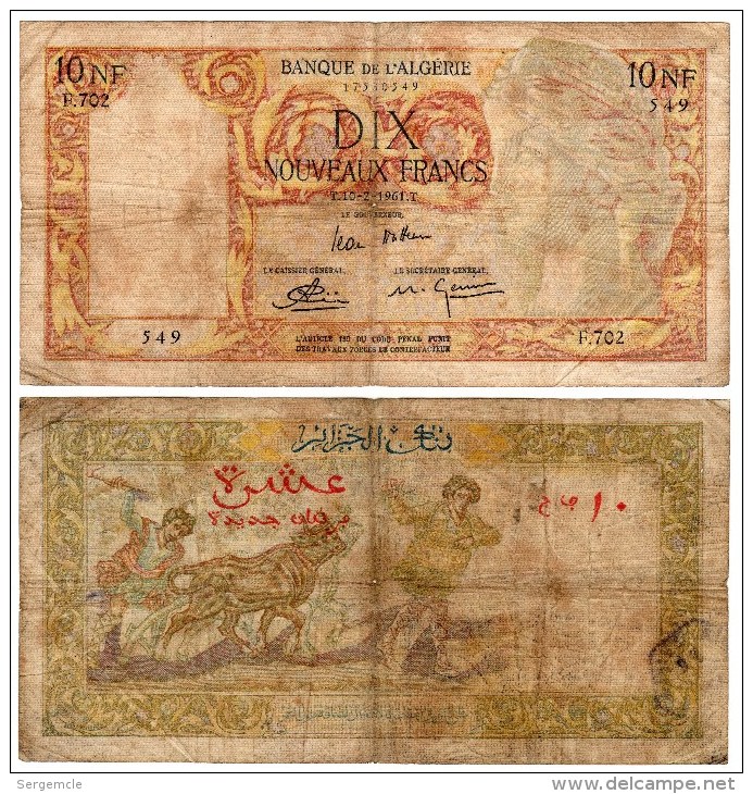 3 Billets 10 NF 1959-1960 Et 1961  Et Un  Billet De 5000 Francs BANQUE DE L´ALGERIE 1950 - Algérie