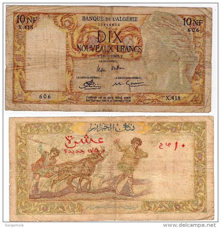 3 Billets 10 NF 1959-1960 Et 1961  Et Un  Billet De 5000 Francs BANQUE DE L´ALGERIE 1950 - Algérie