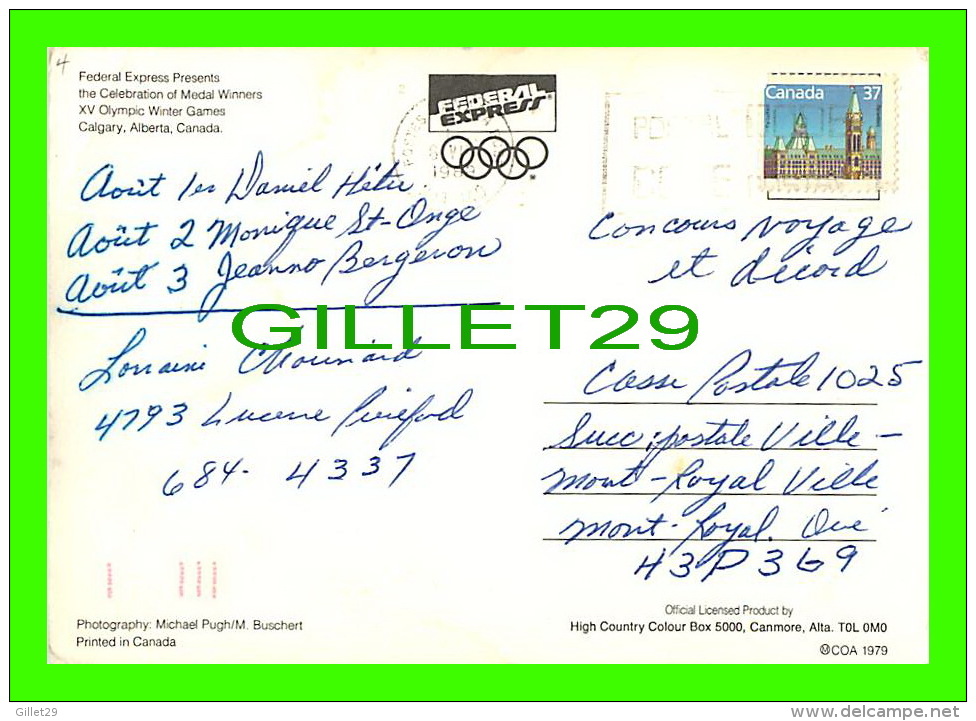 JEUX OLYMPIQUES - XV OLYMPIC WINTER GAMES CALGARY, ALBERTA, 1979 - FEDERAL EXPRESS - TRAVEL IN 1989 - - Jeux Olympiques