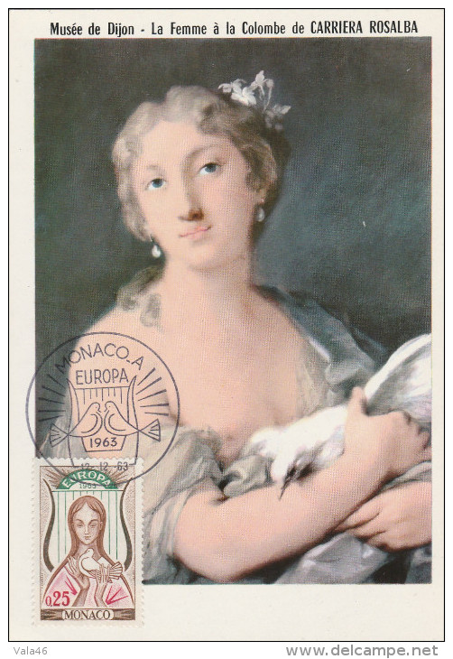 CARTE MAXIMUM    EUROPA 1963  N° 618  LYRE  ET FEMME AVEC COLOMBE - Maximumkaarten