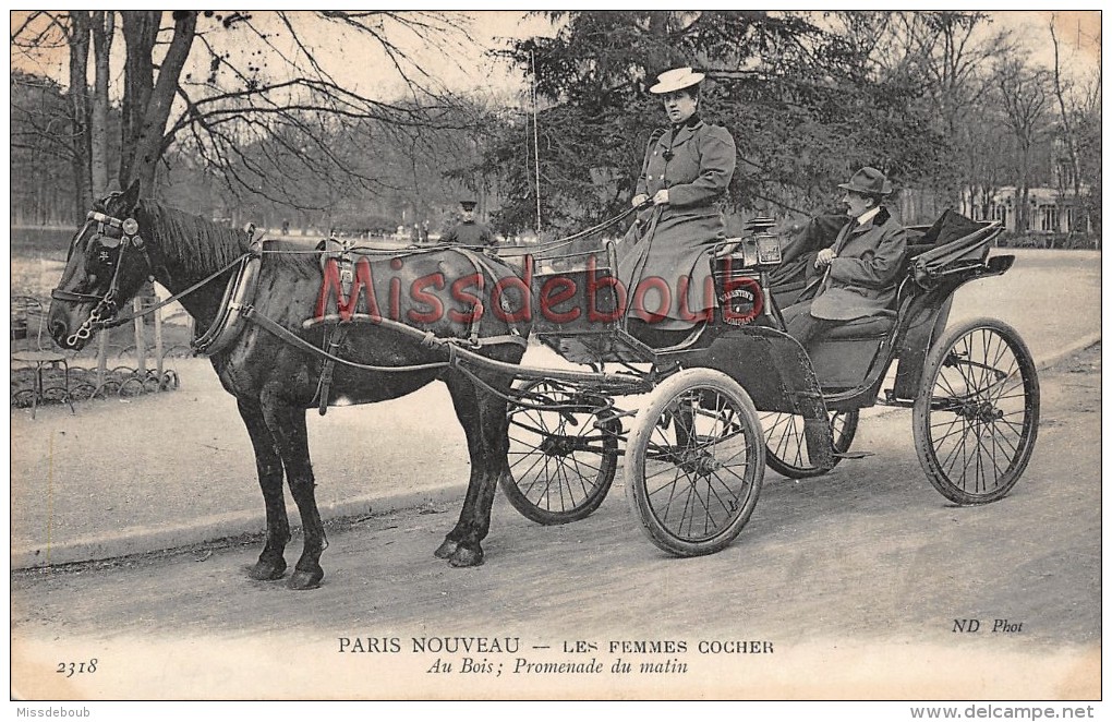 PARIS - Les Femmes COCHER - Au Bois Promenade Du Matin  - 1907 -  2 Scans -The Women TAXI - Trasporto Pubblico Stradale