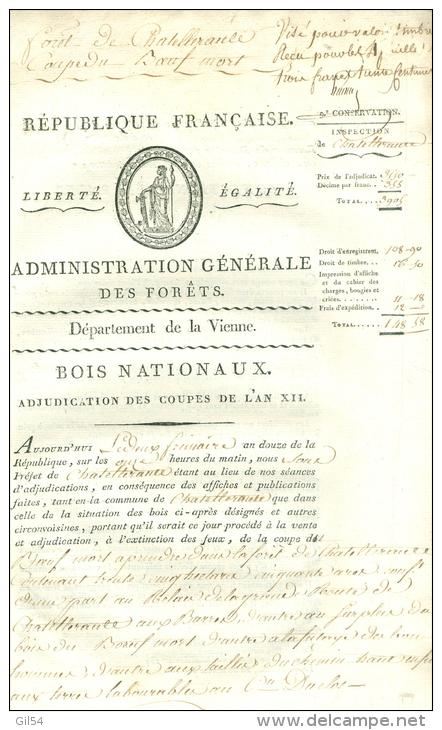 Doc 12 Pages &amp; Entete Revolution Novembre 1803 Ad Generale Des Forets , Regle D'adjudication , Vienne 86   LH120 - 1801-1848: Vorläufer XIX