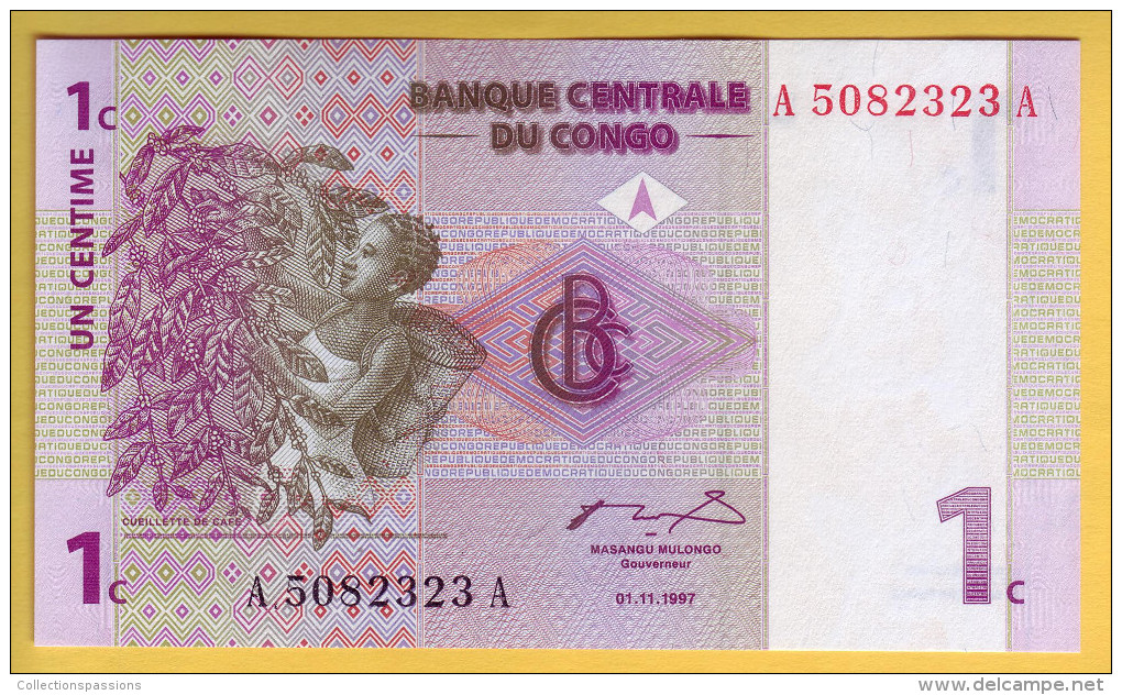 CONGO - Lot De 4 Billets 1, 5,10, Et 20 Centimes. 1997. NEUF - República Democrática Del Congo & Zaire