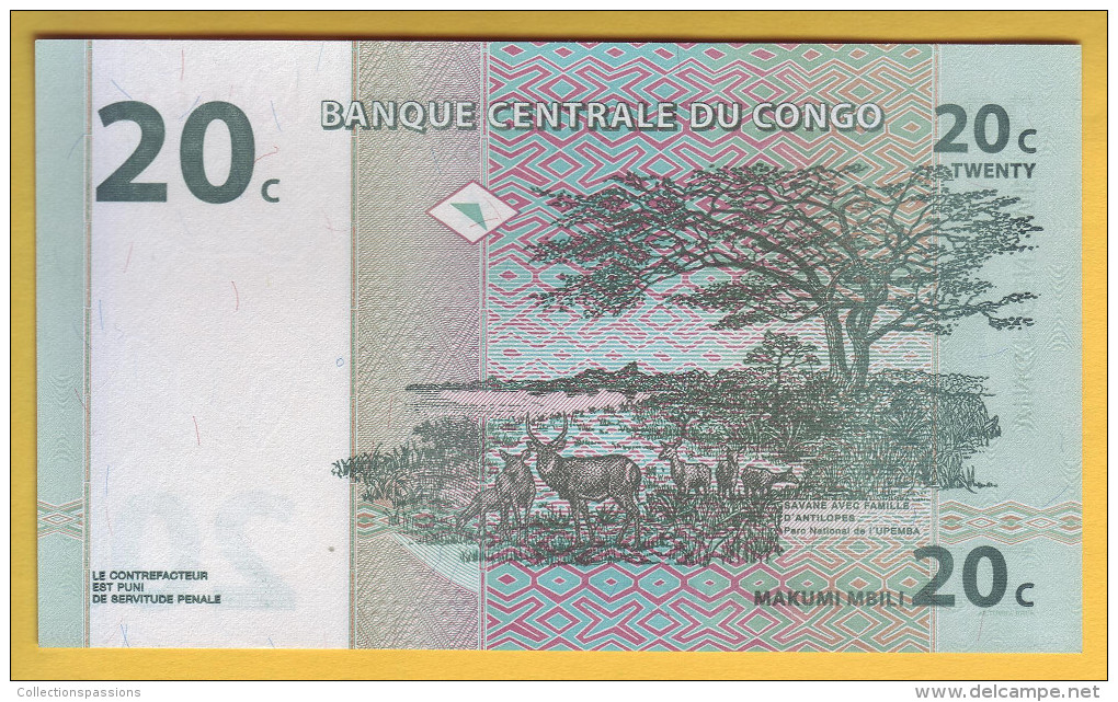 CONGO - Lot de 4 billets 1, 5,10, et 20 centimes. 1997. NEUF