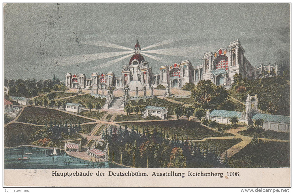 AK Reichenberg Liberec Hauptgebäude Deutsch Böhmische Ausstellung K U K Stempel 1906 A Gablonz Jablonec Grottau Zittau - Sudeten