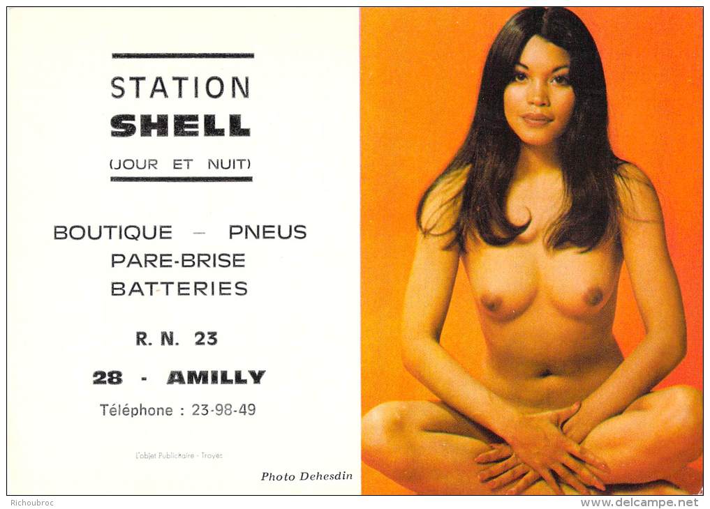 CALENDRIER STATION SHELL AMILLY / ANNEE 1974 / FEMME TYPE ASIATIQUE NUE - Petit Format : 1991-00