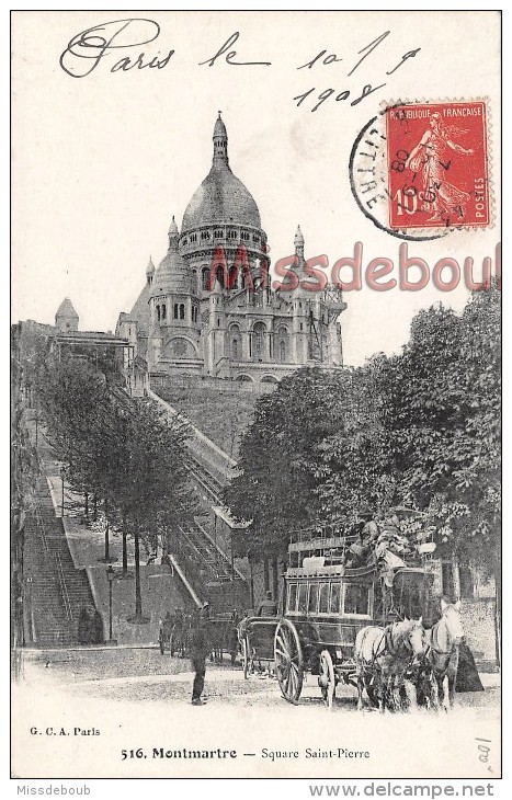 PARIS - Square Saint Pierre - Ecrite 1908  - 2 Scans - Arrondissement: 18