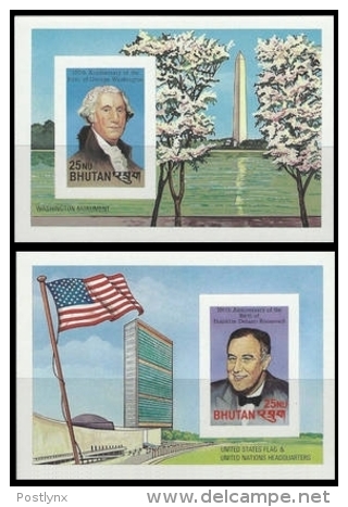 BHUTAN 1982 Washington Roosewelt United Nations New York IMPERF.sheetlets:2  [non Dentelé,Geschnitten,no Dentado] - George Washington