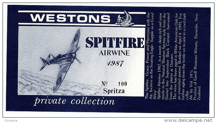 Spectacular Spitfire Wine Label Numbered. - Autres & Non Classés