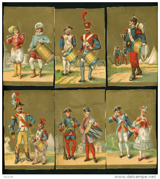 Lot De 6 Chromos Dorées, Thème Militaria, Lith. Courbe-Rouzet, Voir Scans Pour Détail - Autres & Non Classés