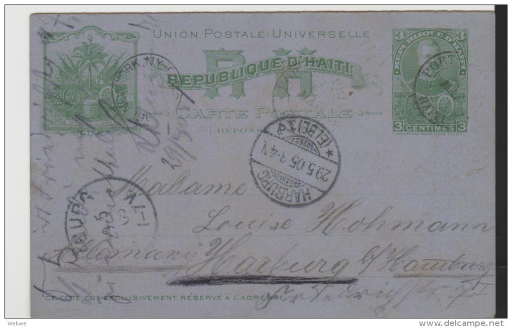 HA038/-  HAITI  Frageteil (Ascher 6) Nach Harburg (Hamburg) Via NY 1905 (Brief, Cover, Lettre) - Haiti