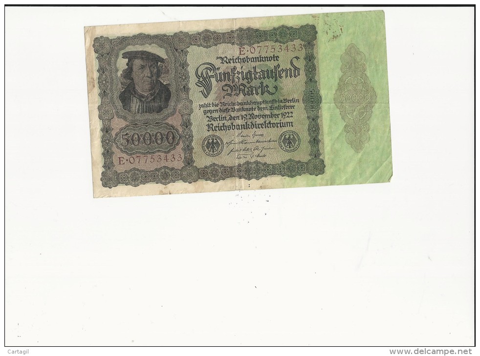 Billets -  B1579- Allemagne  - 50 000 Mark  ( Type, Nature, Valeur, état... Voir 2 Scans) - 50.000 Mark