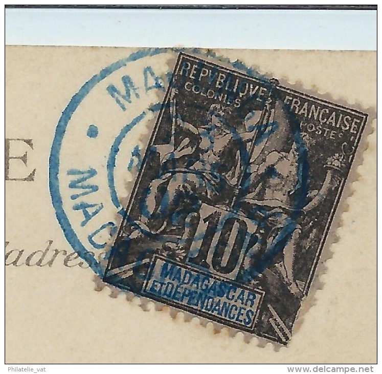 MADAGASCAR  OBLITERATION BLEUE DE MAJUNGA SUR CP   A VOIR 1902 - Briefe U. Dokumente