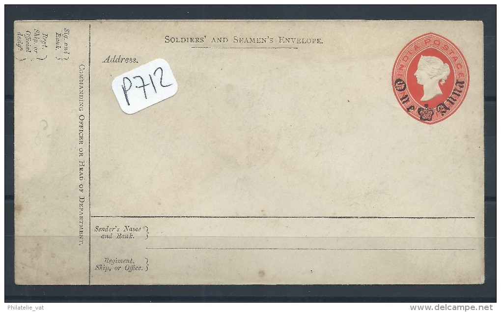 INDE BRITANNIQUE ENVELOPPE ENTIER POSTAL  NEUF " Soldiers And Seamen´s " - Other & Unclassified