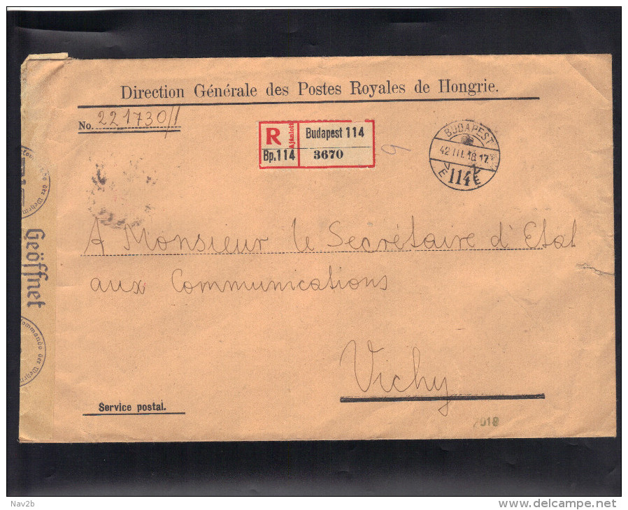 Recommandé En Franchise , Administration Des Postes Hongroises , 18 Mars 1942. Censure Allemande - Storia Postale
