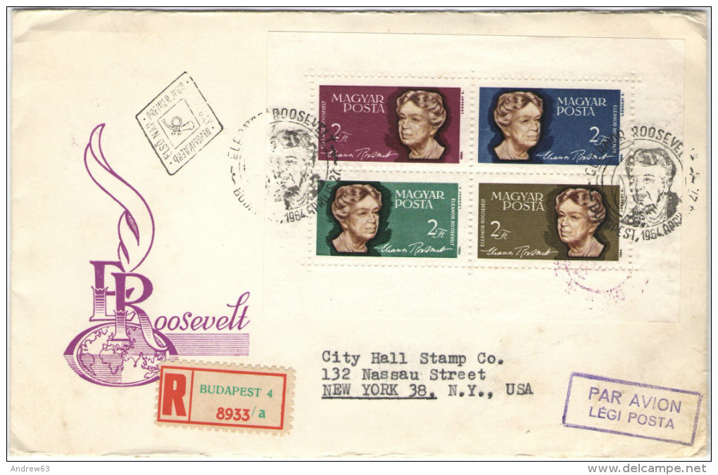 UNGHERIA - Hungary - Magyar - Ungarn - 1964 - Eleanor Roosevelt - Souvenir Sheet - FDC - Viaggiata Per New York, USA - FDC