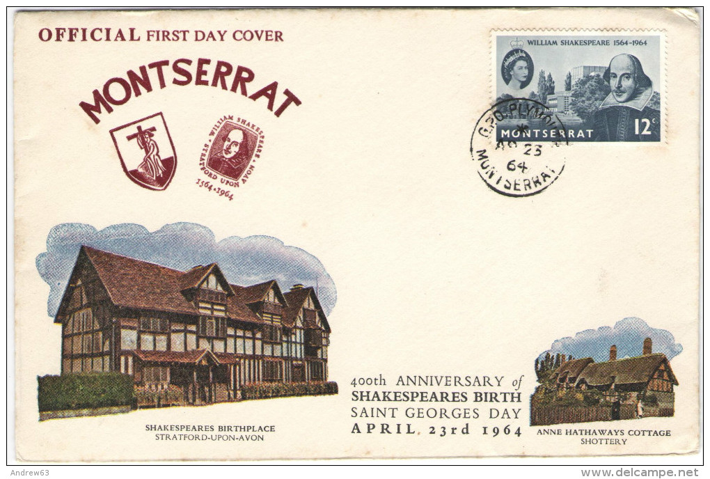 MONTSERRAT - 1964 SHAKESPEARE BIRTHPLACE - 400th Anniversary Of Shakespeare Birth - FDC - Montserrat