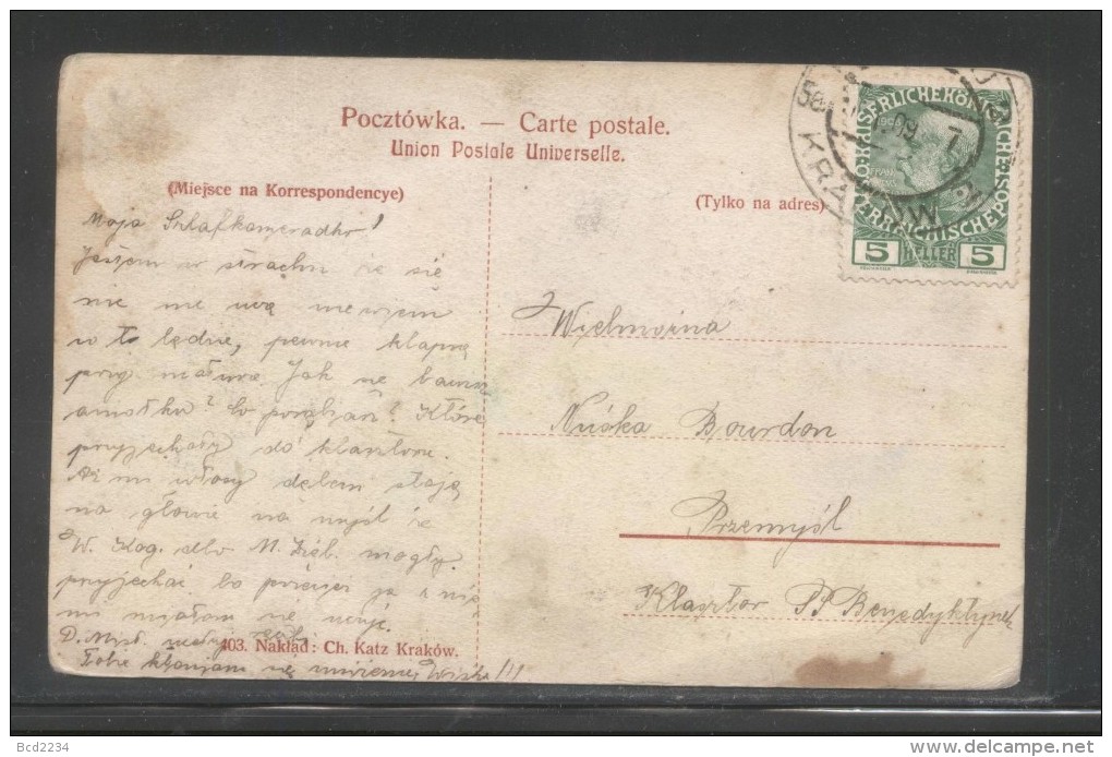 POLAND 1909 AUSTRIAN OCCUPATION KRAKOW CATHEDRAL PC USED KRAKOW - Lettres & Documents