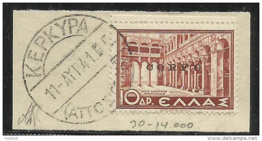 CORFU´ 1941  SOPRASTAMPATO  DI GRECIA OVERPRINTED GREECE DX 10 DRACME FIRMATO SIGNED USATO USED OBLITERE' - Korfu