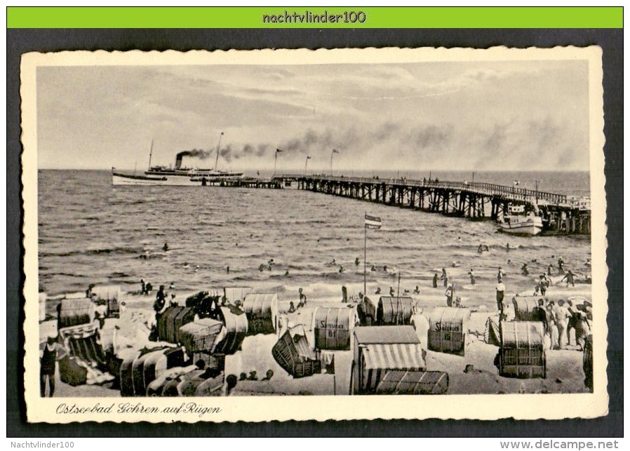 MR878 TRANSPORT SCHIP SCHEPEN PIER STRAND SHIPS BEACH OSTSEEBAD GÖHREN AUF RÜGEN USED DEUTSCHES REICH POSTCARD - Sonstige & Ohne Zuordnung