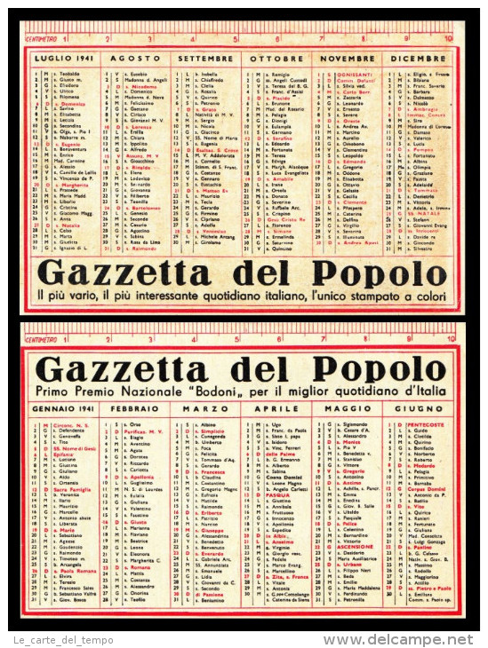 Calendario, Calendarietto Plastificato Della Gazzetta Del Popolo 1941. - Formato Grande : 1941-60