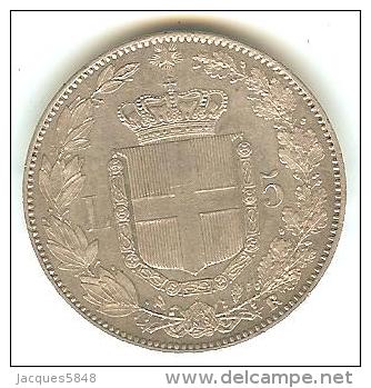 Italie ) 5 Lires ; Argent - UMBERTO  I - 1878 : R - Tranche En Creux  - Tres Tres Rare - Sup - 1878-1900 : Umberto I