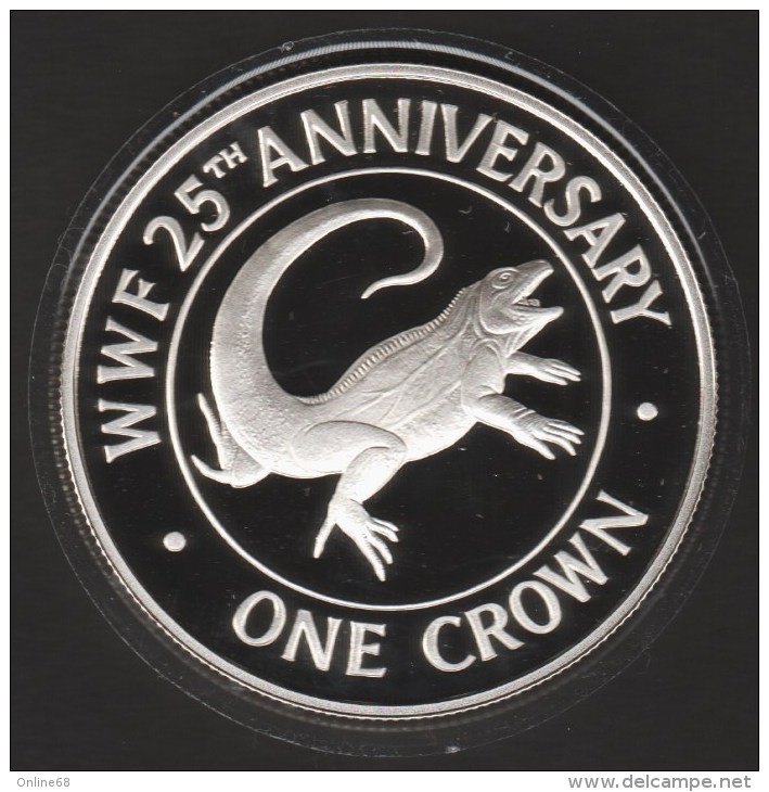 TURKS AND CAICOS 1 CROWN 1988 •  IGUANE  WWF 25th ANNIVERSARY •  ARGENT SILVER  PROOF - Turks E Caicos (Isole)
