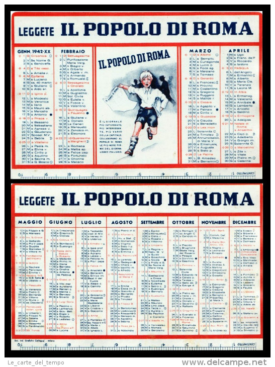 Calendario, Calendarietto Plastificato Del Quotidiano Il Popolo Di Roma Per L´anno 1942. - Grand Format : 1941-60