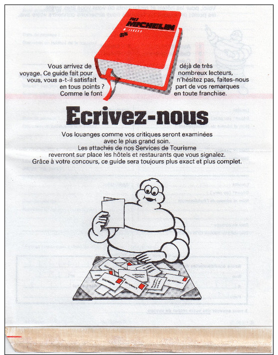 Envelloppe Publicitaire " Michelin " Pour Commande Du Guide Michelin Rouge - Publicités