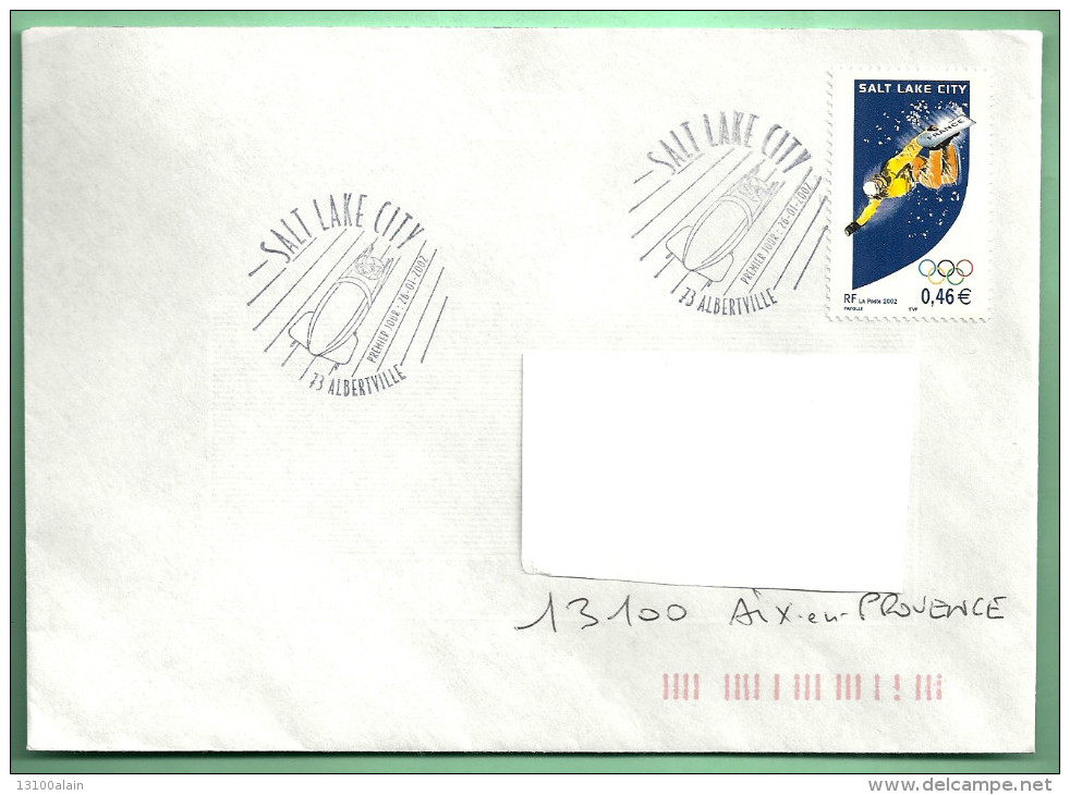 Enveloppe FdC Jeux Olympiques D'hiver SALT LAKE CITY'02 JO 2002 Cachet 1er Jour  Albertville Bobsleigh Monoski - Winter 2002: Salt Lake City