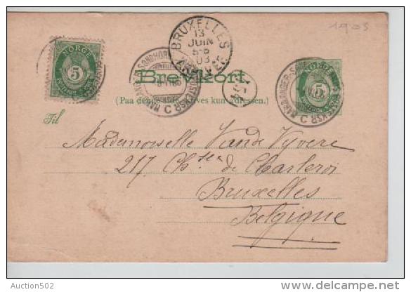 PS Entier PC + TP  En 1903 Norge  V.Bruxeles Belgium PR1416 - Ganzsachen