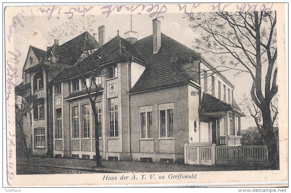 GREIFSWALD Pommern Haus Der A.T.V. Zu Akademische Turn Verbindung Studentika 18.1.1925 Gelaufe Studentica - Greifswald