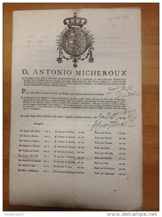 REGNO DI NAPOLI 1805 Amministrazione Generale Delle Poste Cammino Da Napoli Per Messina E Ritorno - Decreti & Leggi