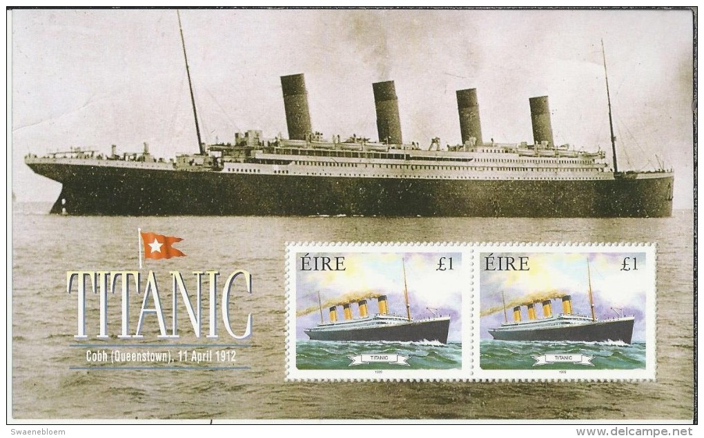 IE.- Eire. Titanic. Cobh (Queenstown), 11 April 1912. Uitgave 1999. Schip. Boot. - Hojas Y Bloques