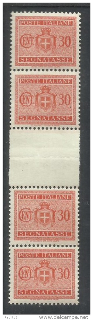 ITALIA REGNO ITALY KINGDOM 1945 LUOGOTENENZA SEGNATASSE TASSE CENT. 30 NO FILIGRANA UNWATERMARK PONTE GUTTER PAIRS MNH - Strafport