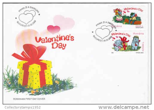 9184- VALENTINE'S DAY, GIFTS, ELEPHANT, MOUSE, COVER FDC, 2002, ROMANIA - Other & Unclassified