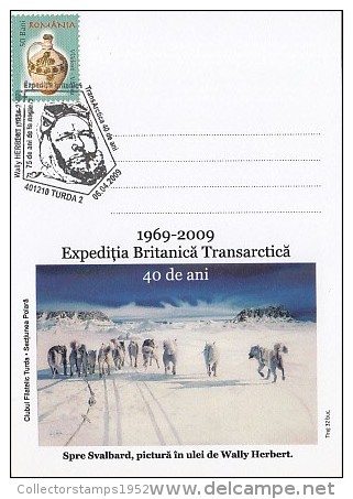 9232- TRANSARCTIC EXPEDITION, SVALBARD, SLEIGH, DOGS, SPECIAL POSTCARD, 2009, ROMANIA - Arktis Expeditionen