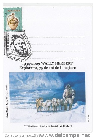 9234- TRANSARCTIC EXPEDITION, SVALBARD, SLEIGH, DOGS, WALLY HERBERT, SPECIAL POSTCARD, 2009, ROMANIA - Arktis Expeditionen