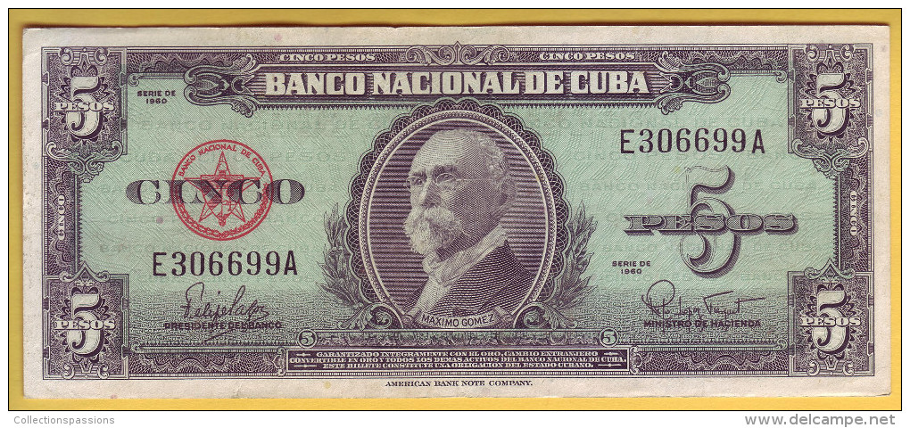 CUBA - Billet De 5 Pesos. 1960. Pick: 92a. TTB+ - Cuba