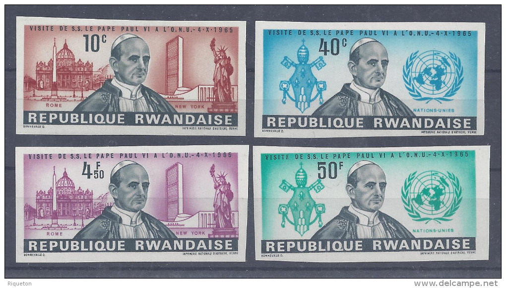 RWANDA - 1966 -  VISITE DU PAPE PAUL VI AUX NATIONS UNIES -  SERIE NON DENTELEE N° 144 à 147 - XX - MNH -  COTE : 30.€ - - Neufs