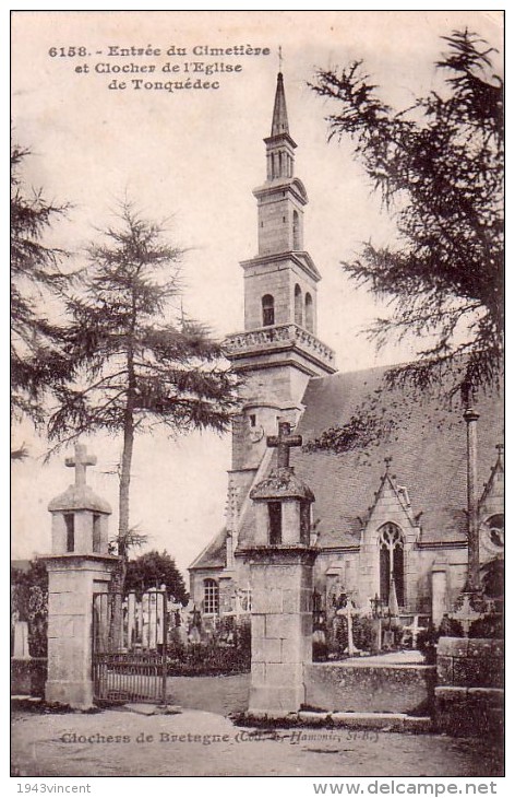 C 10813 - TONQUEDEC - 22 - Entrée Du Cimetiére Et Cloche De L'église  - Belle CPA - Rare - 1919 - - Tonquédec